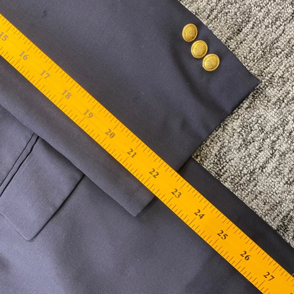 Jos A Bank Mens 46 Short Navy Wool Blazer Gold Buttons Two Button Sport Coat